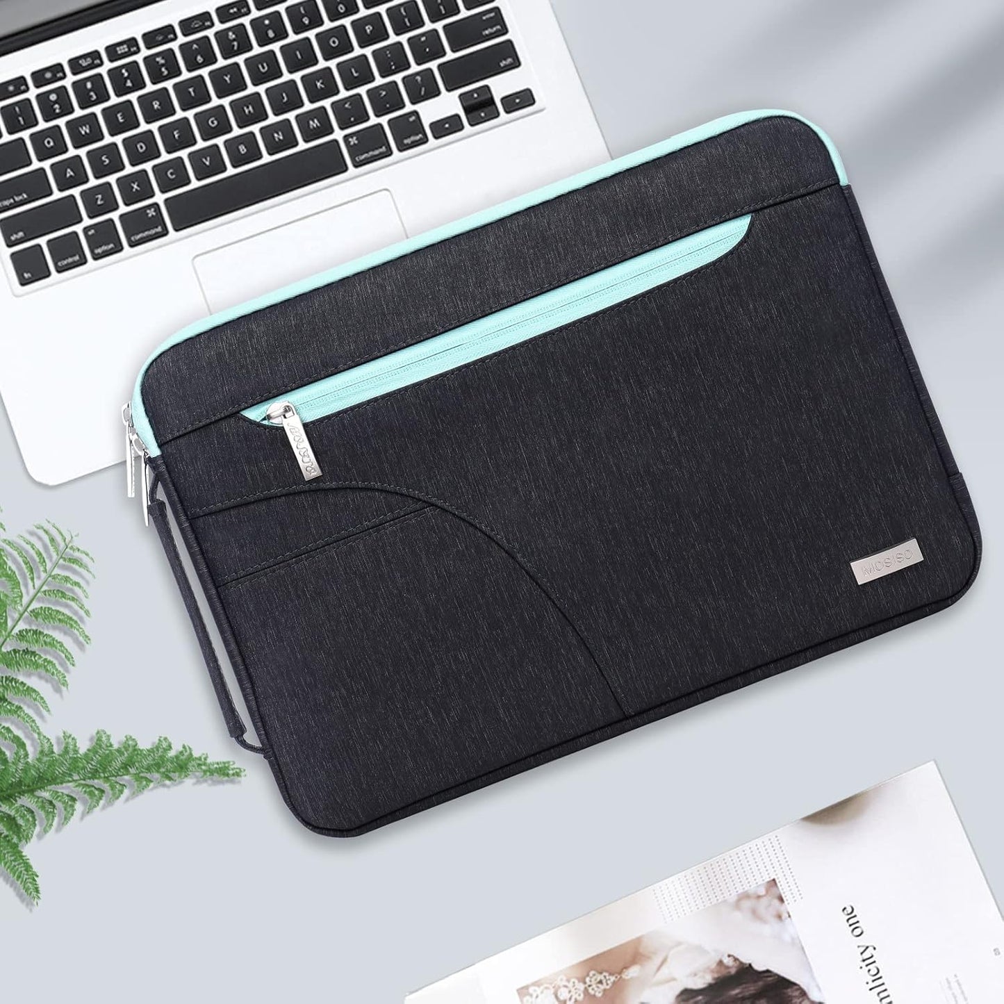 Laptop Shoulder Bag Compatible with Macbook Air/Pro, 13-13.3 Inch Notebook, Compatible with Macbook Pro 14 Inch M3 M2 M1 2023-2021,Polyester Briefcase Sleeve with Front Arc Pocket, Blue