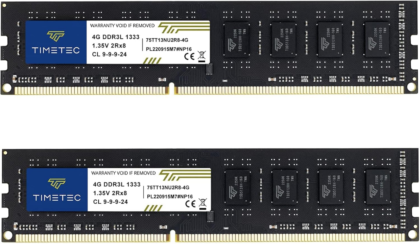 8GB Kit(2X4Gb) DDR3 / DDR3L 1333Mhz PC3-10600 Non-Ecc Unbuffered 1.5V / 1.35V CL9 2Rx8 Low Density Dual Rank 240 Pin UDIMM Desktop PC Computer Memory RAM Module Upgrade (8GB Kit(2X4Gb))