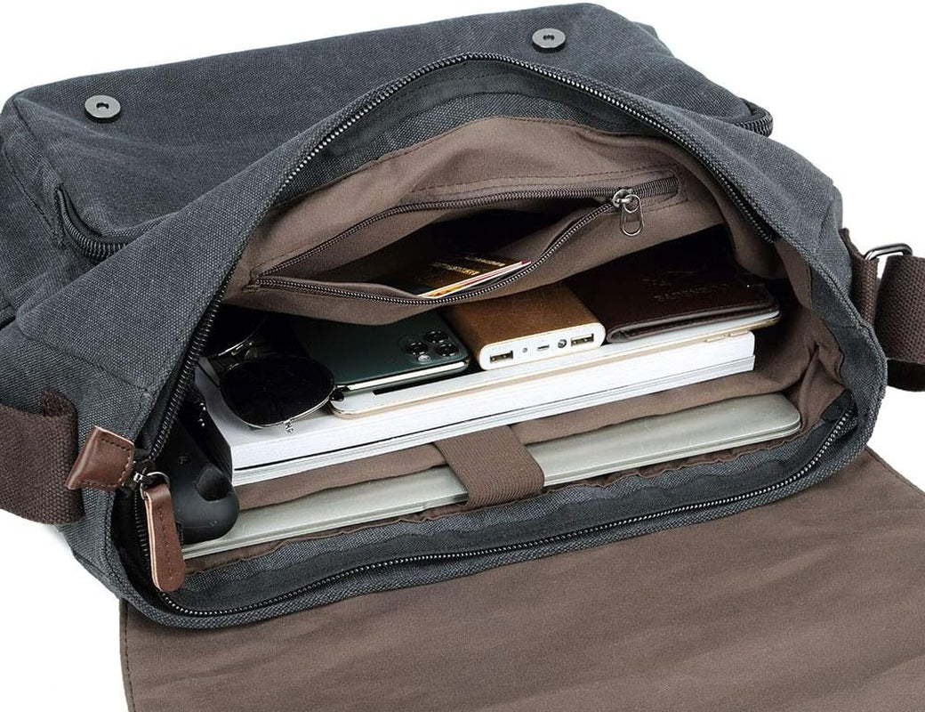 Messenger Bag for Men Retro, Canvas Satchel Casual Briefcases Laptop Bag Fit 13.3 15.6 Inch
