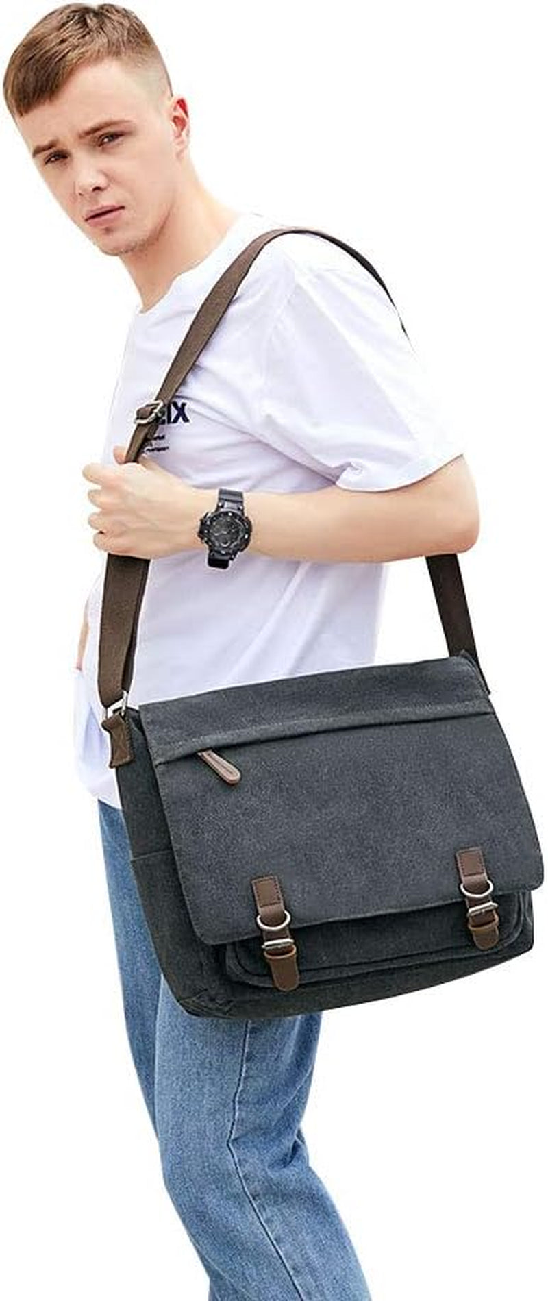 Messenger Bag for Men Retro, Canvas Satchel Casual Briefcases Laptop Bag Fit 13.3 15.6 Inch
