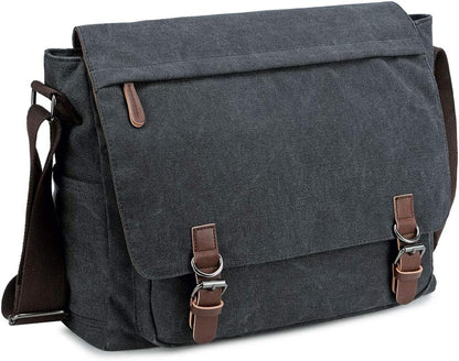 Messenger Bag for Men Retro, Canvas Satchel Casual Briefcases Laptop Bag Fit 13.3 15.6 Inch