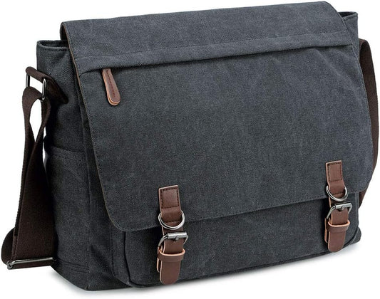 Messenger Bag for Men Retro, Canvas Satchel Casual Briefcases Laptop Bag Fit 13.3 15.6 Inch