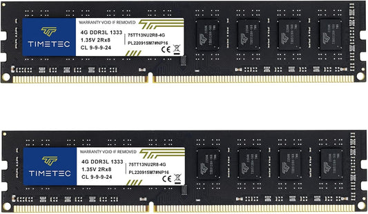 8GB Kit(2X4Gb) DDR3 / DDR3L 1333Mhz PC3-10600 Non-Ecc Unbuffered 1.5V / 1.35V CL9 2Rx8 Low Density Dual Rank 240 Pin UDIMM Desktop PC Computer Memory RAM Module Upgrade (8GB Kit(2X4Gb))
