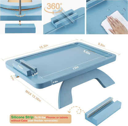 SINWNAT Couch Arm Table, Bamboo Sofa Clip on Tray Tables,Sofa Armrest Tray with 360° Phone Holder,Couch Armrest Table for Eating and Drinking